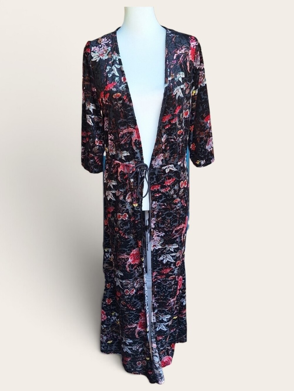 Burnout velvet Small dark romantic floral Whimsigoth Y2K long duster kimono